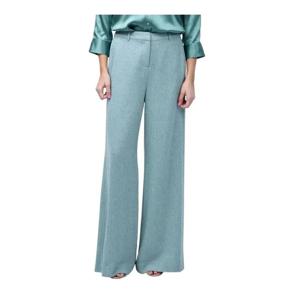 L'AGENCE Women’s Pilar Wide Leg Pant in Green Herringbone Plus Size 18 NWT - Picture 3 of 13